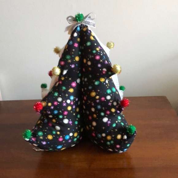 Handmade Fabric Holiday tree Silver Black 12” Tall - Picture 5 of 9